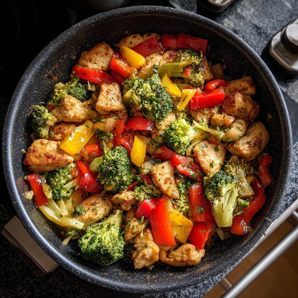 Kalorienarme Hähnchenpfanne Mit Brokkoli Und Paprika