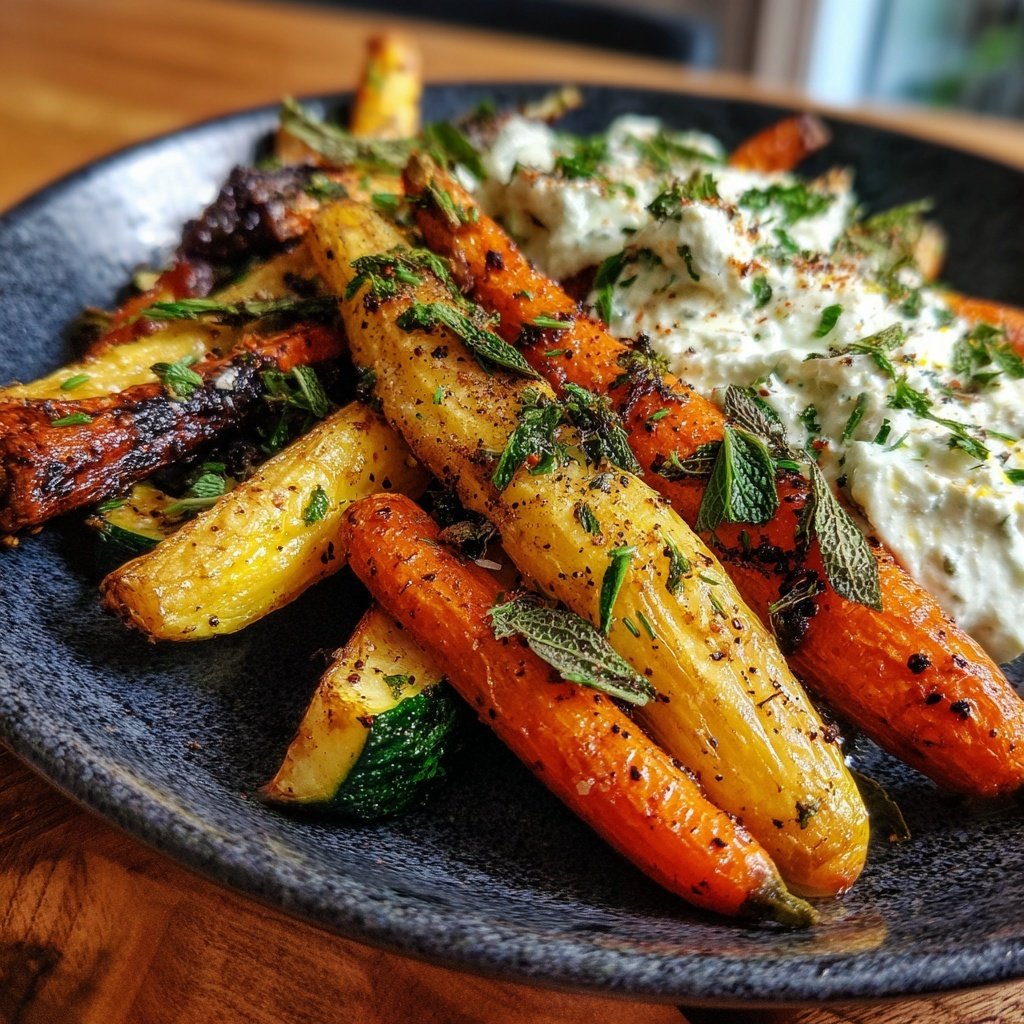 Abendessen mit Ofengemüse und Kräuterquark