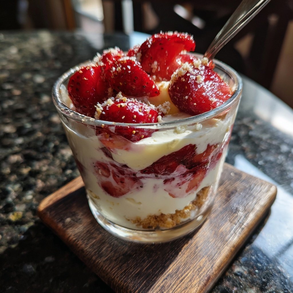 Dessert im Glas mit Erdbeeren und Mascarpone