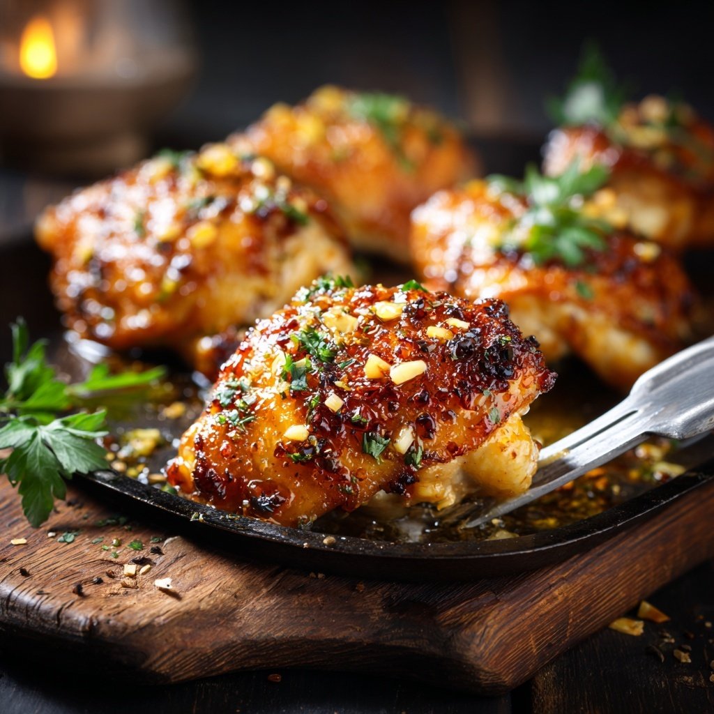 Honig Knoblauch Hühnchenschenkel aus dem Ofen